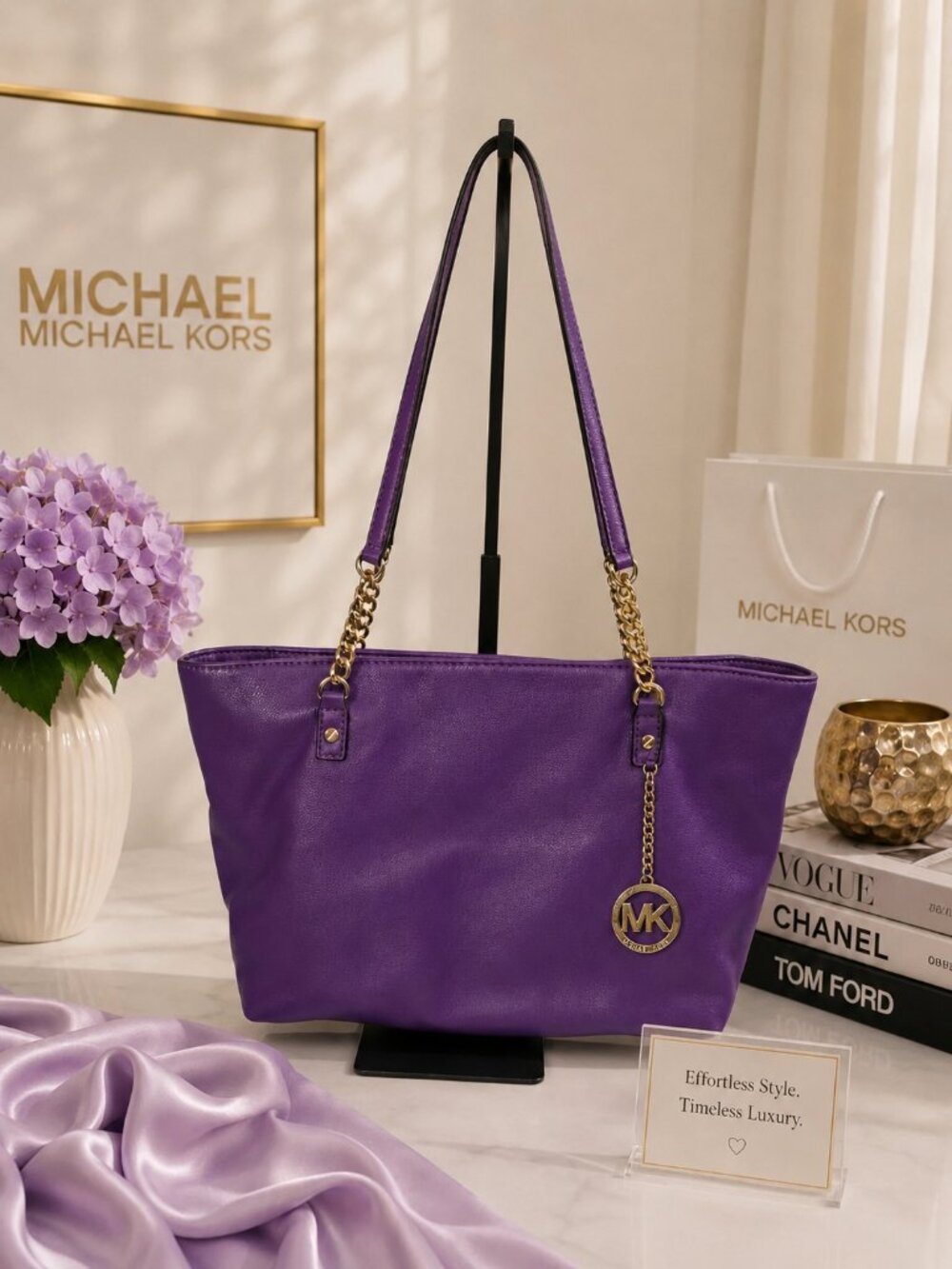 Michael Kors Purple Pebbled Leather Tote